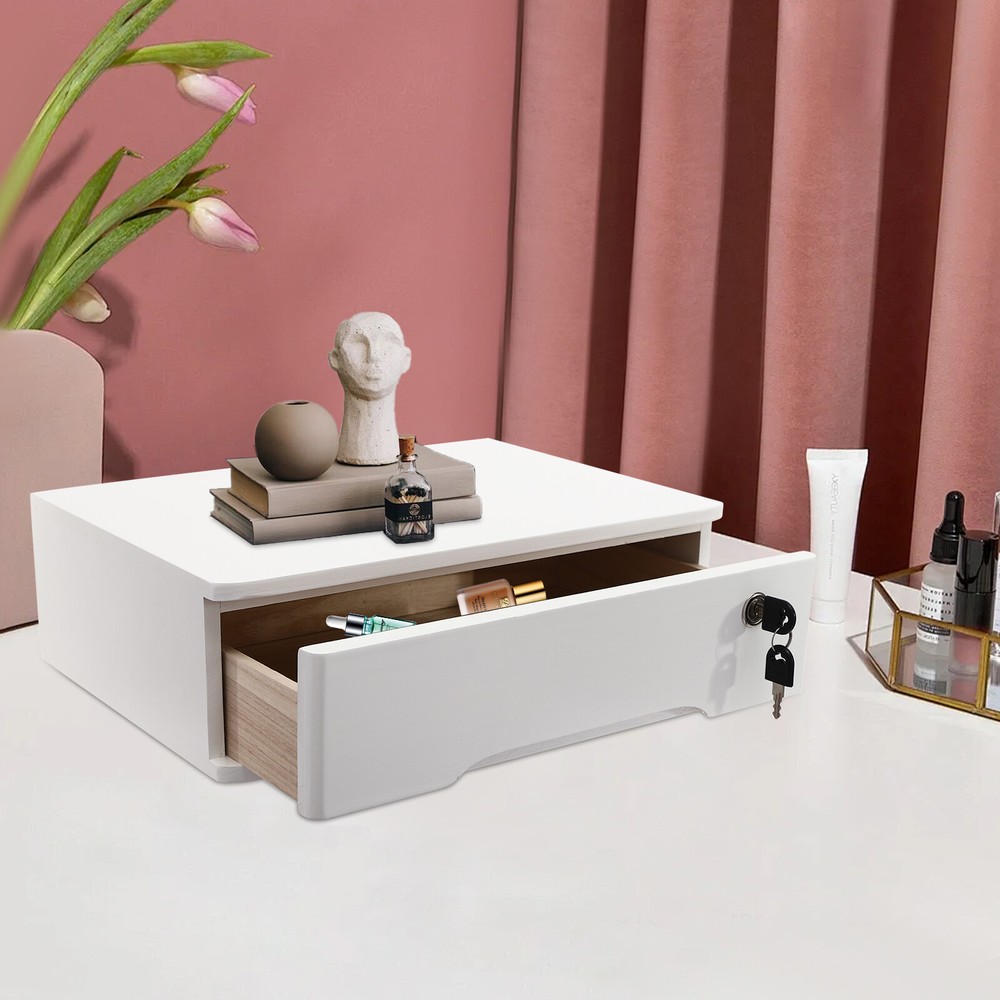 Desktop Storage Box, Desktop Storage Organizer With Lockable Drawer Home Office