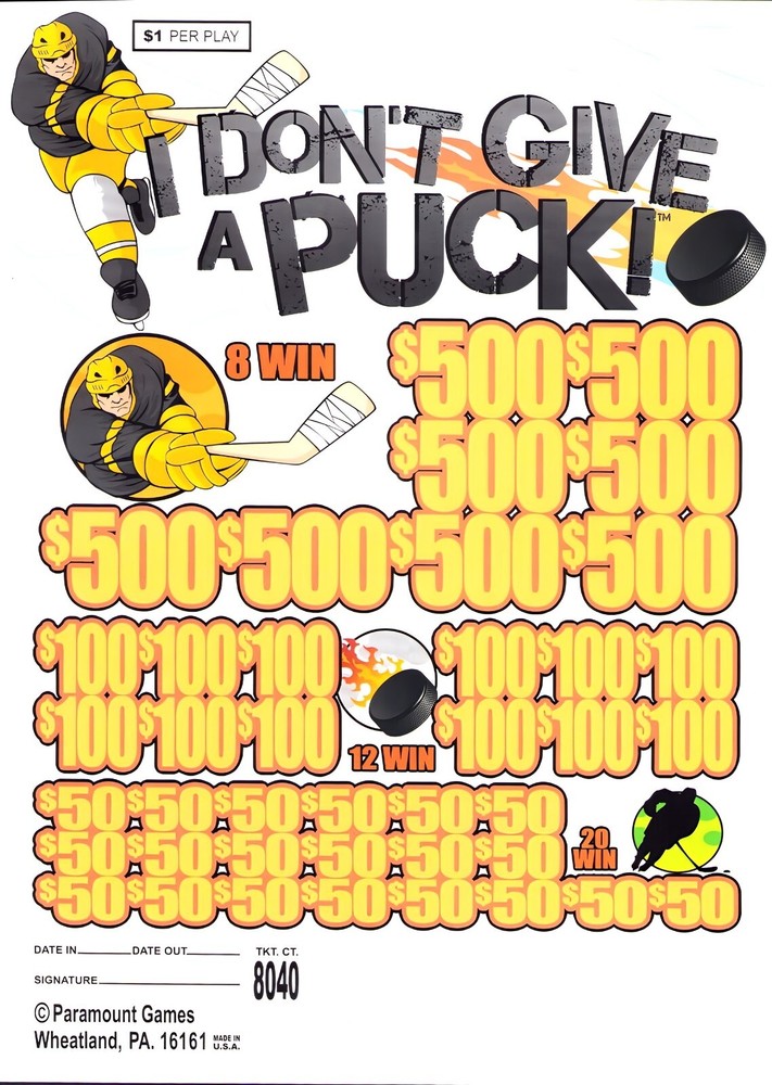Pull Tab Tickets - Jar- Game - I Don't Give a Puck - 8,040 ct