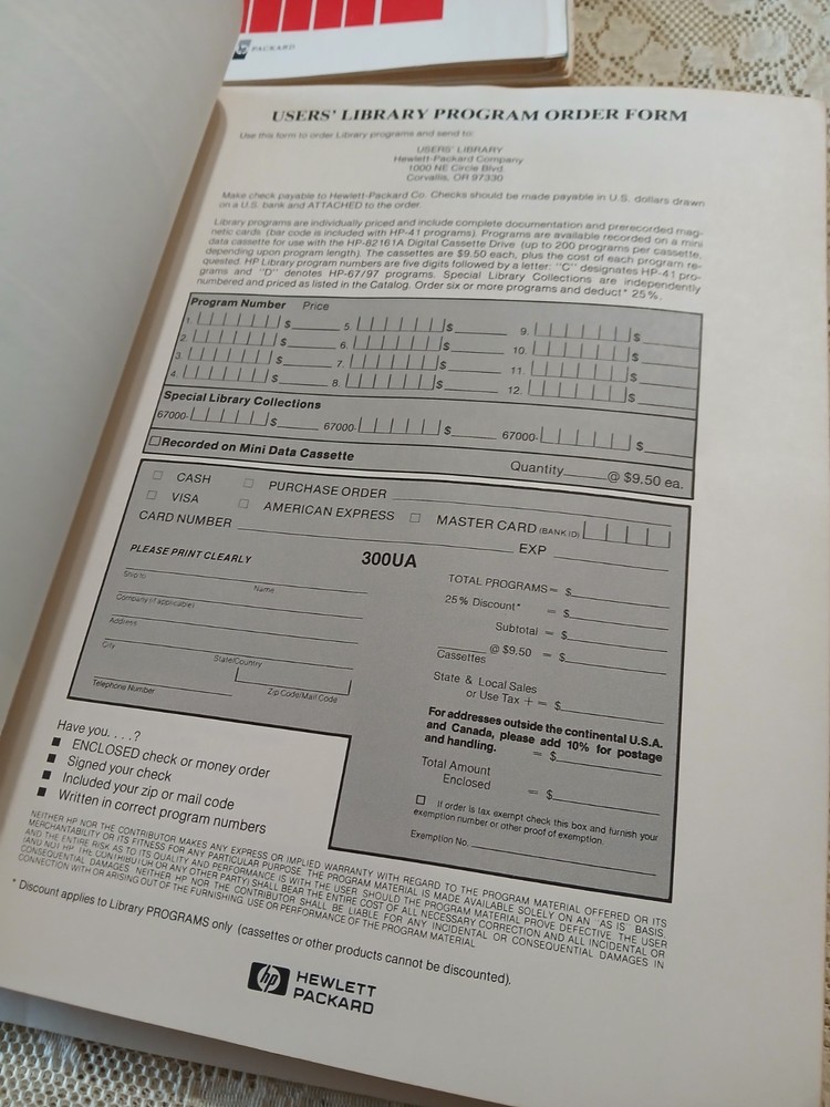 VINTAGE HEWLETT PACKARD CALCULATOR CONTRIBUTORS GUIDE LIBRARY SOFTWARE CATALOG
