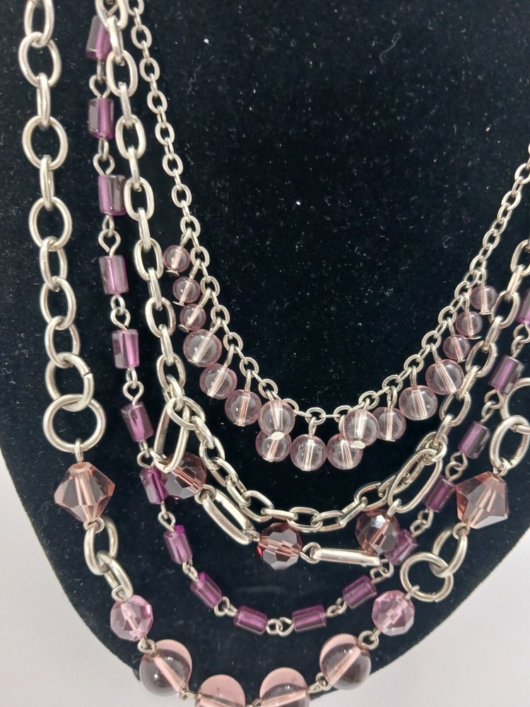 2 Elegant Multi-Layered Gold and Silver Necklaces, Bead Dangles