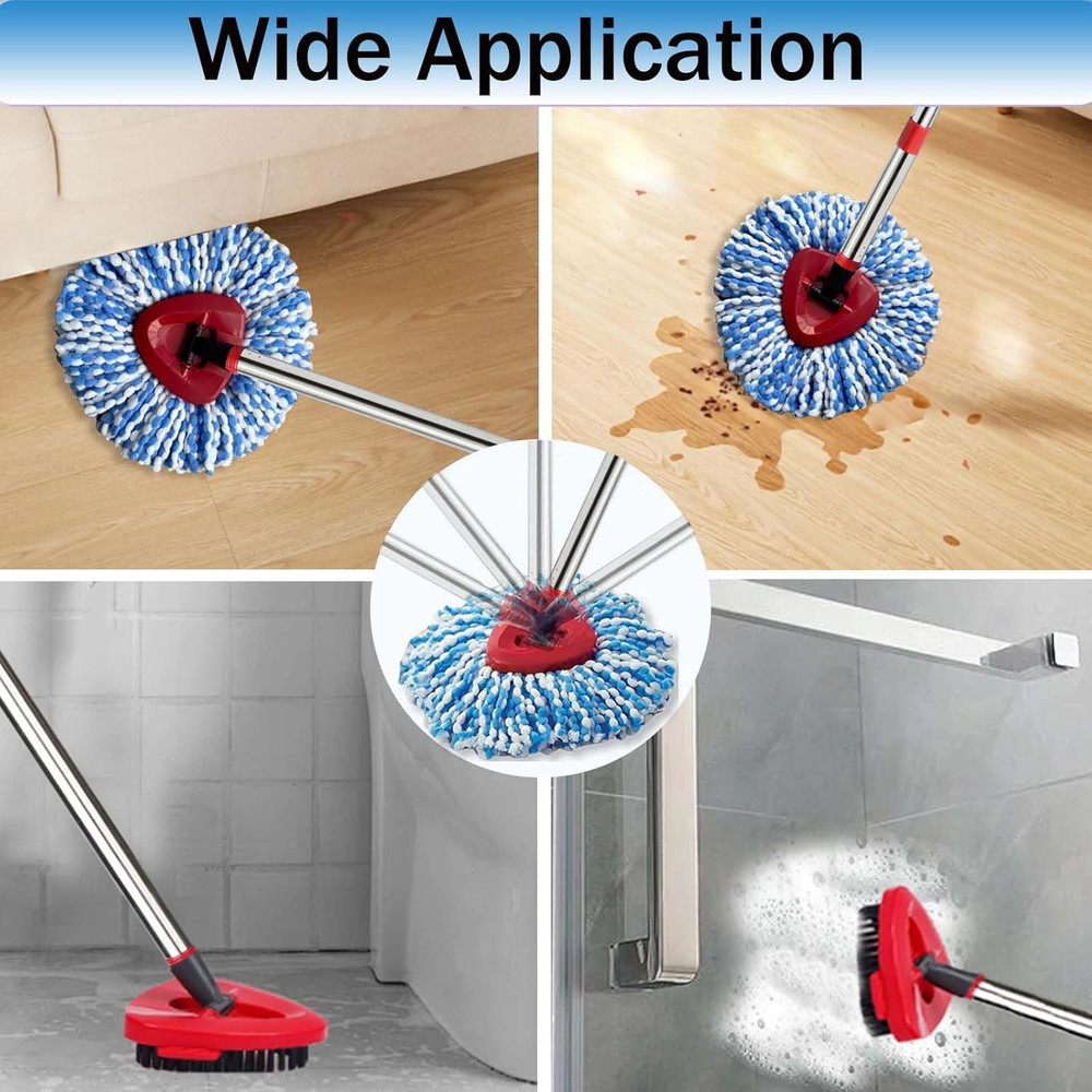 Spin Mop Replacement Heads Microfiber Set for 2 Tank System with Handle Brush