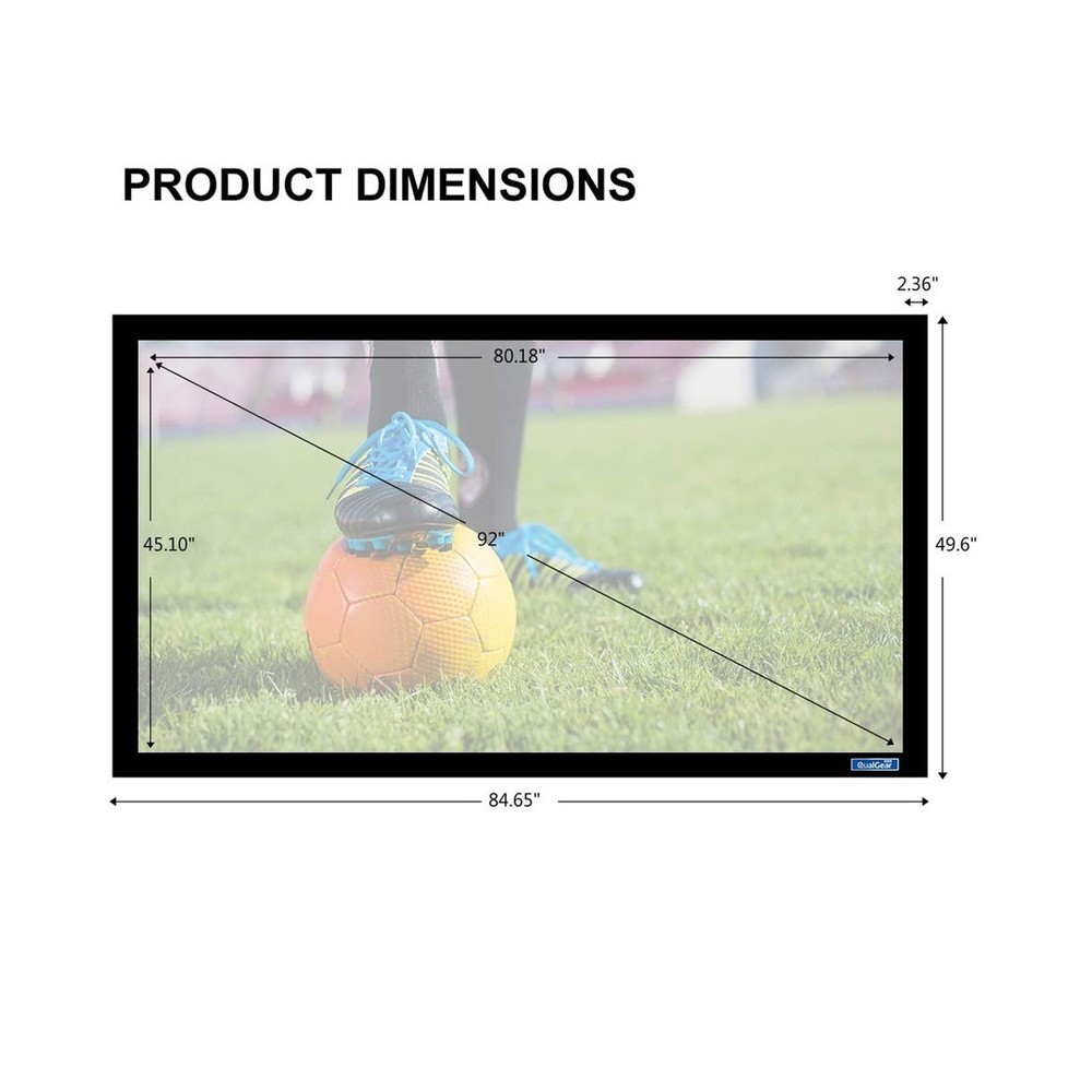 QualGear 92-Inch Fixed Frame Projector Screen 16: 9 3D High Definition 1.0 ga...