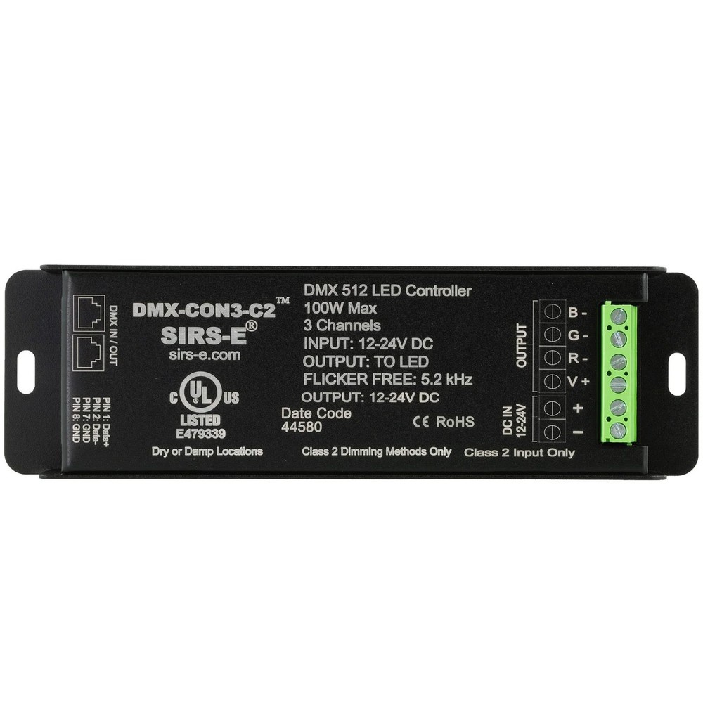 SIRS-E® LED Decoder 3 Channel RGB Controller, 12-24V DC, 100W DMX-CON3-C2