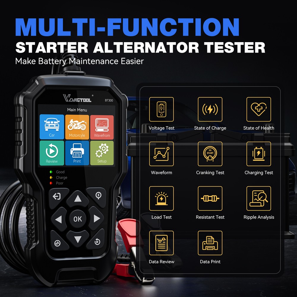 100-3000CCA Car Battery Tester 12V Load Tester Charging Cranking Analyzer Tool