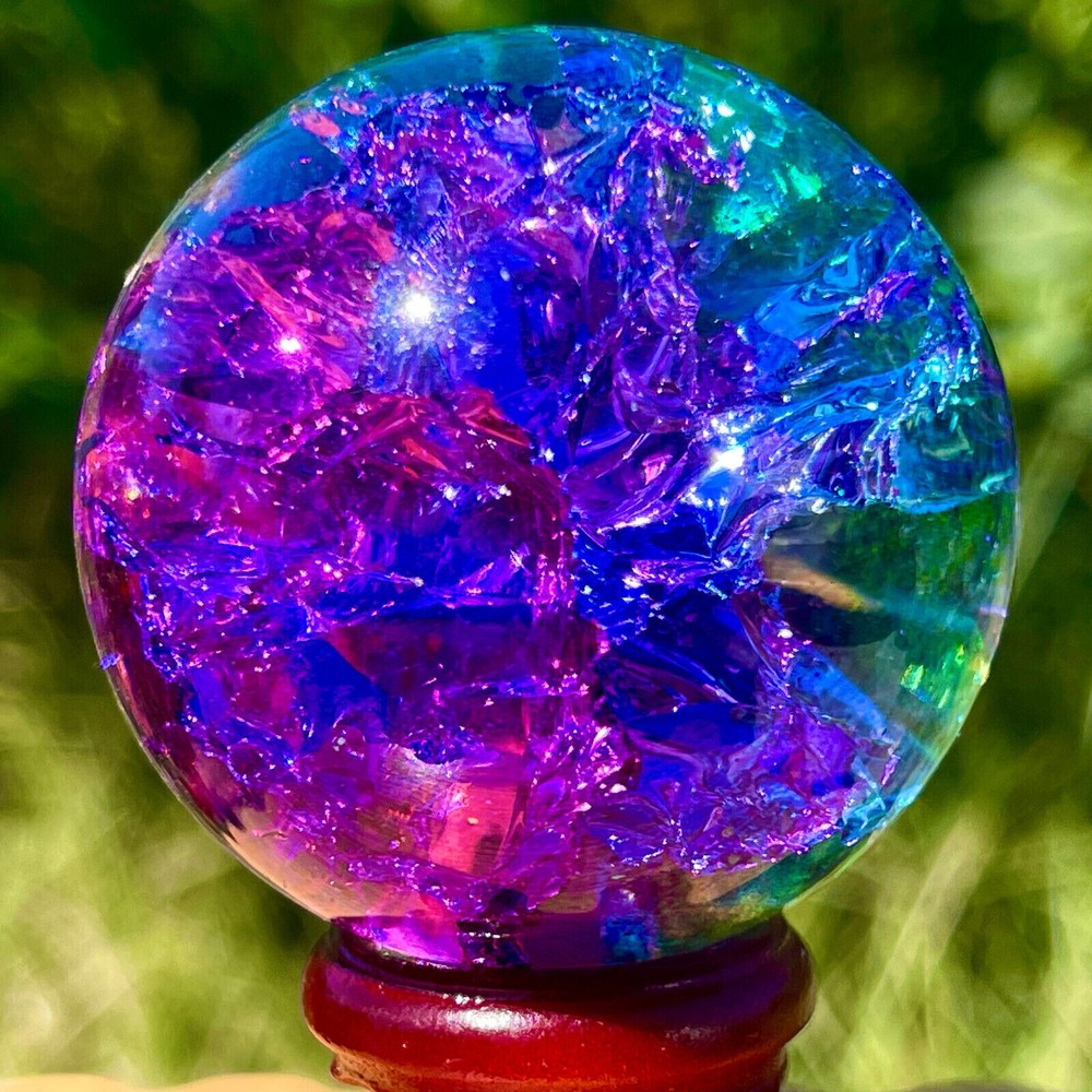 165G Natural Titanium Rainbow Quartz sphere Crystal ball Healing