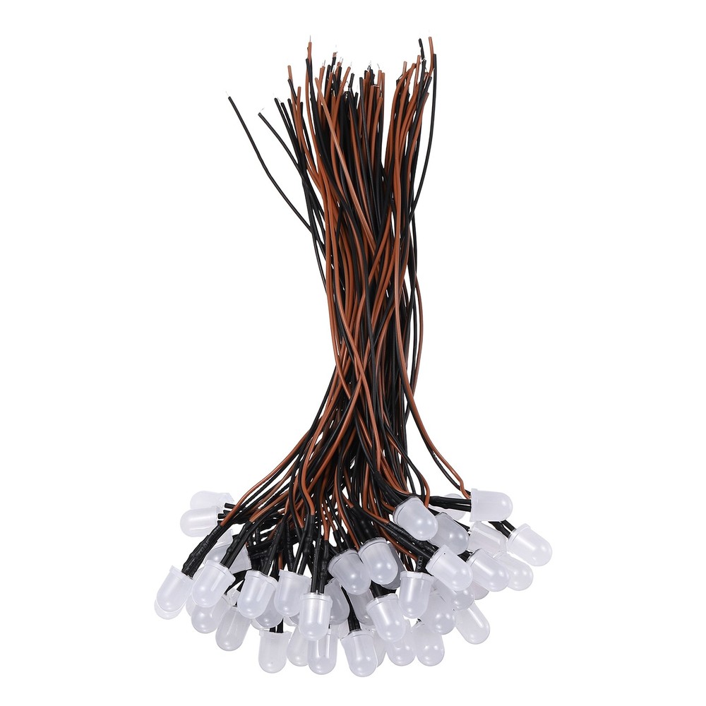 50pcs 10mm LED Diode Lights, Warm White Light DC 12V for Electronics