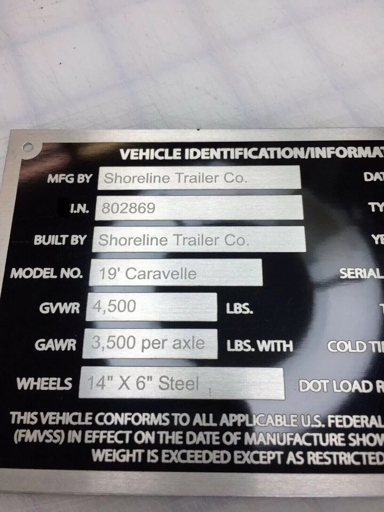 ENGRAVED 14 LINE TRAILER ID DATA PLATE NUMBER DATA TAG NAMEPLATE