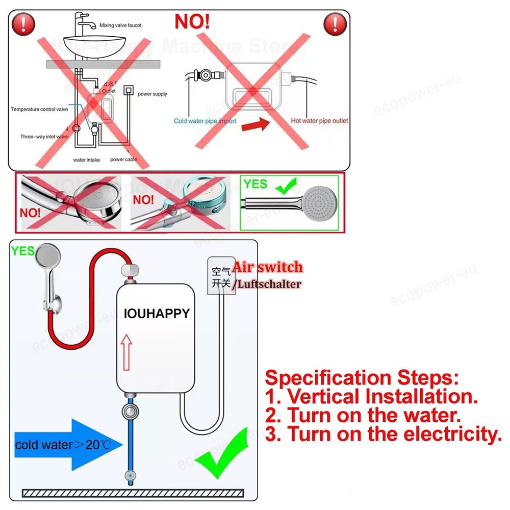 3500W Electric Hot Tankless Water Heater Shower Instant Boiler Kitchen Bathroom