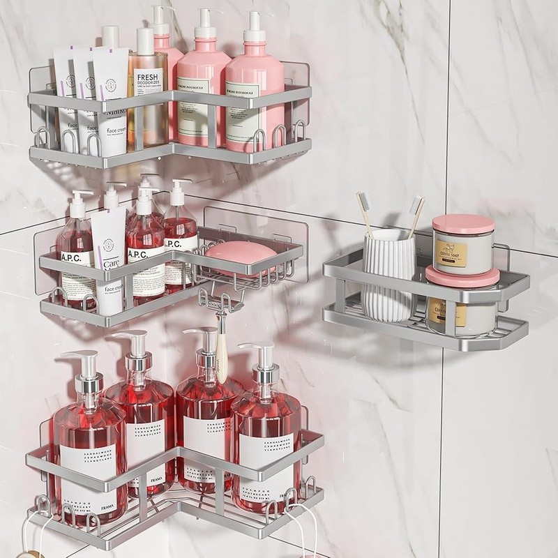 Corner Shower Caddy Adhesive Shelf Rust Proof Space Saving Bathroom Organizer US