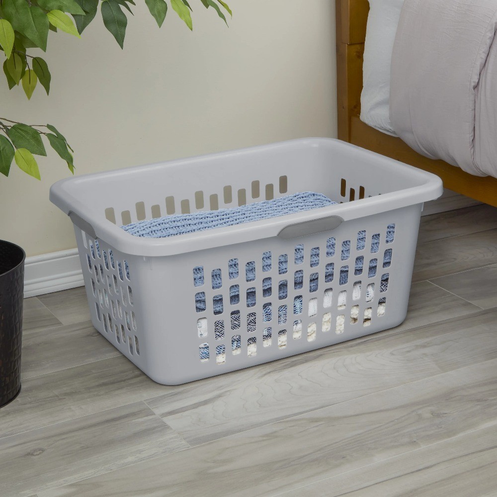 Large Rectangle Plastic Laundry Basket with Comfort Grip Handles, Breathable