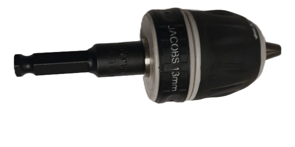WHITE- 1/2 JACOBS KEYLESS PLASTIC SOFT GRIP CHUCK  WITH 7/16 HEX  DRIVER
