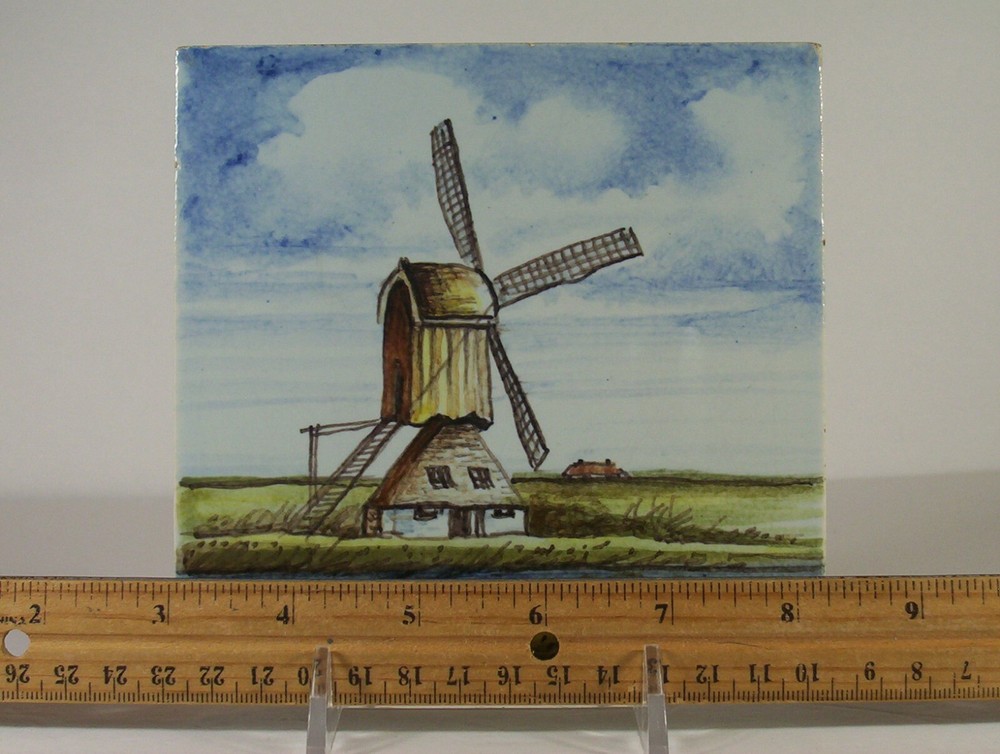 Oud Delft Pottery Tile Hand Painted Polychrome Windmill Scene