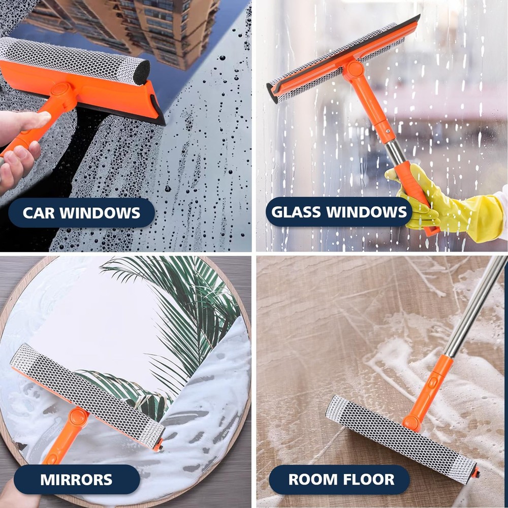 Professional Window Squeegee,2 in 1 Squeegee Sponge style, Blue