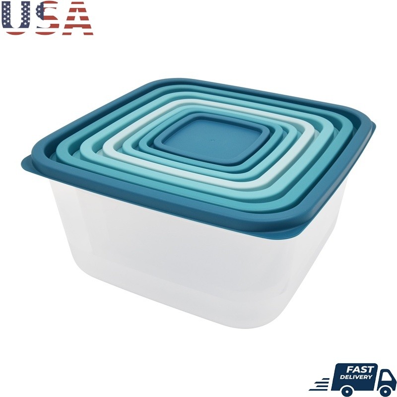 Plastic Food Storage Containers Set Stackable Nestable 14 Pieces Teal Ombre
