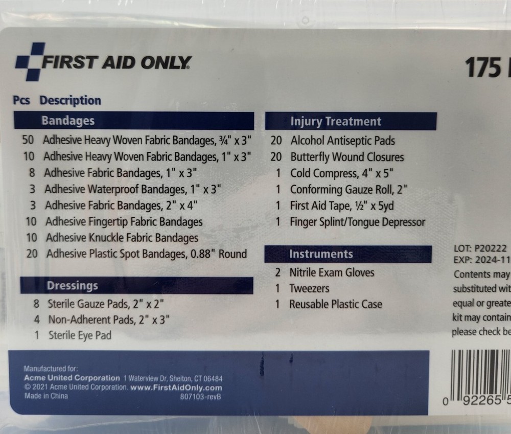 First Aid Kit, 1st Aid Essentials 175 Pieces. Clean & Protect