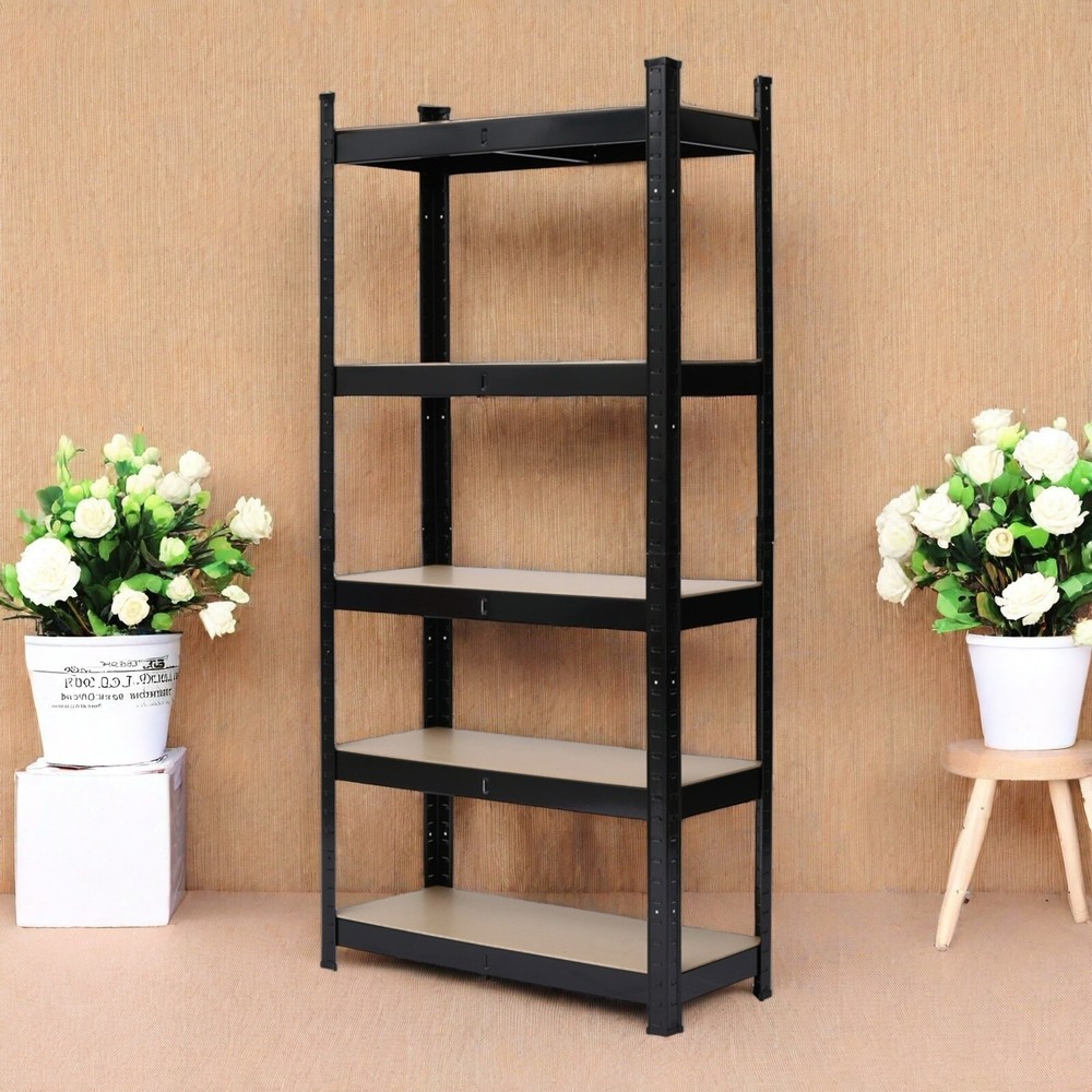 5-Tier MDF Shelving Unit - Heavy Duty, Adjustable, 70'' High, Black & Modular