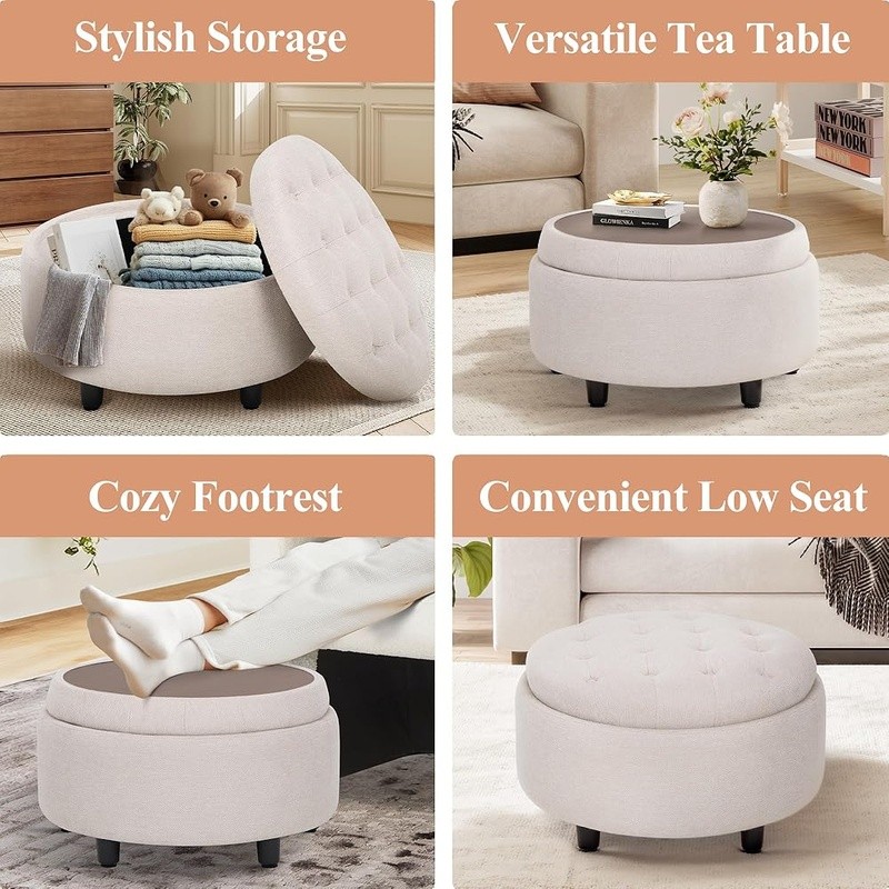 3-in-1 Multi-Functional Ottoman Footrest Hidden Storage Small Coffee Table New