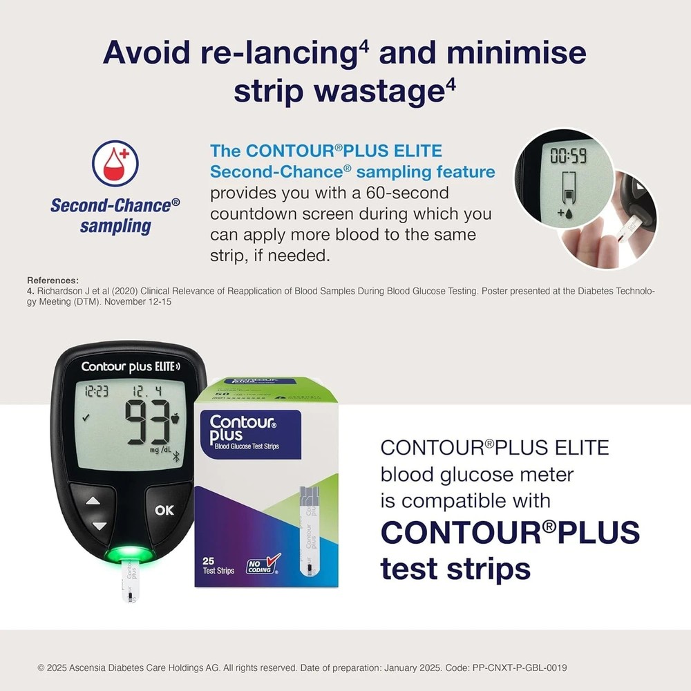 Contour Plus Elite (with Bluetooth) | Glucometer with 25 Free Test Strips