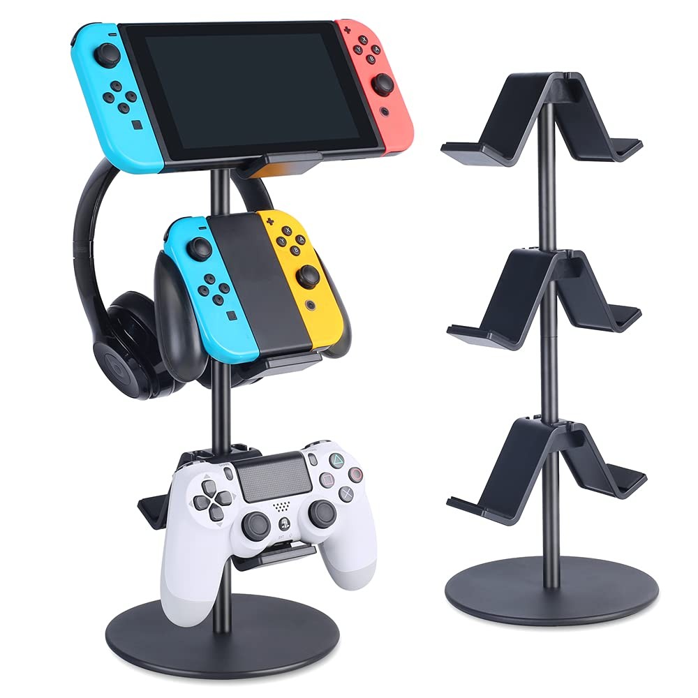 3-Tier Controller Stand with Headphone Holder, Adjustable Gaming Accessory Rack
