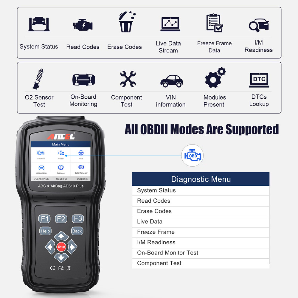AD610 ABS SRS SAS Reset Engine Diagnostic Tool ANCEL AD610 Plus Auto Scanner