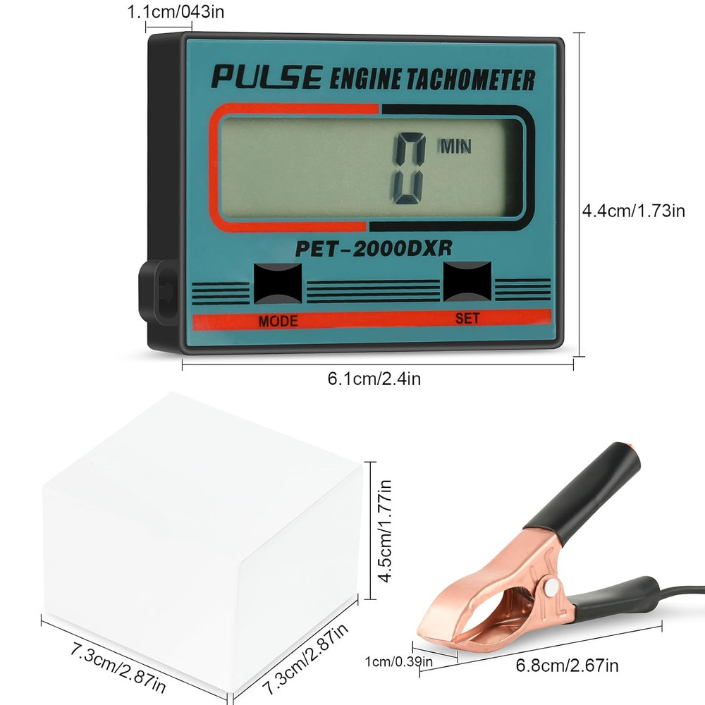 Small Engine Tachometer Digital Chainsaw RPM Gauge Tiny Tach Hour Meter with Cli