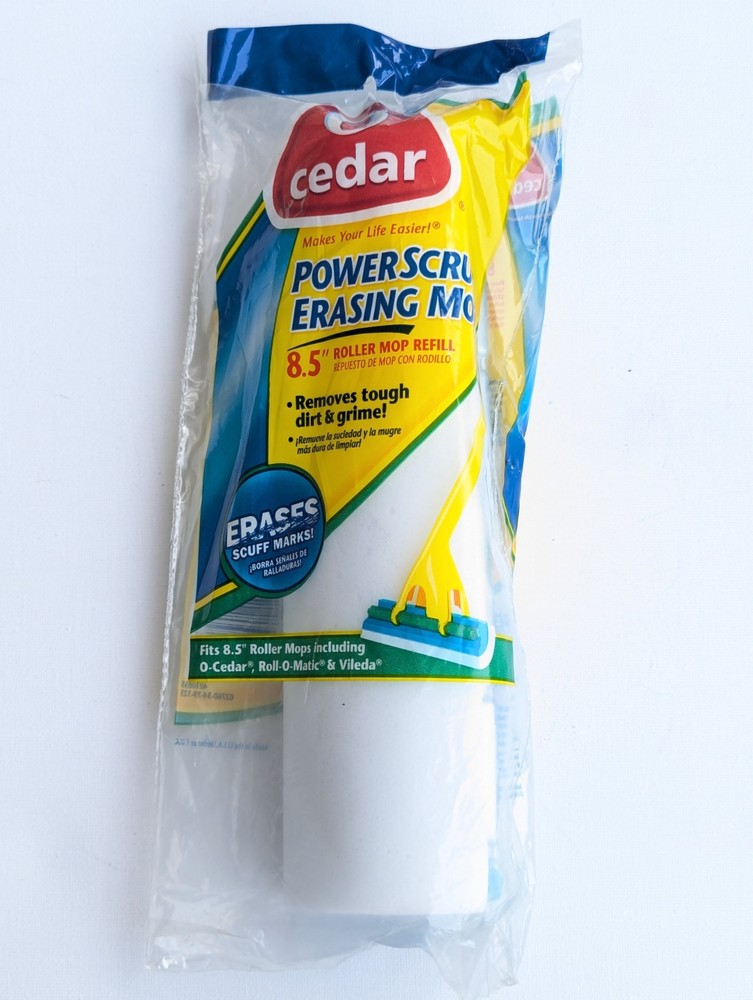 O-Cedar Power Scrub ERASING Replacement 8.5" WHITE Roller Mop Head Refill NEW