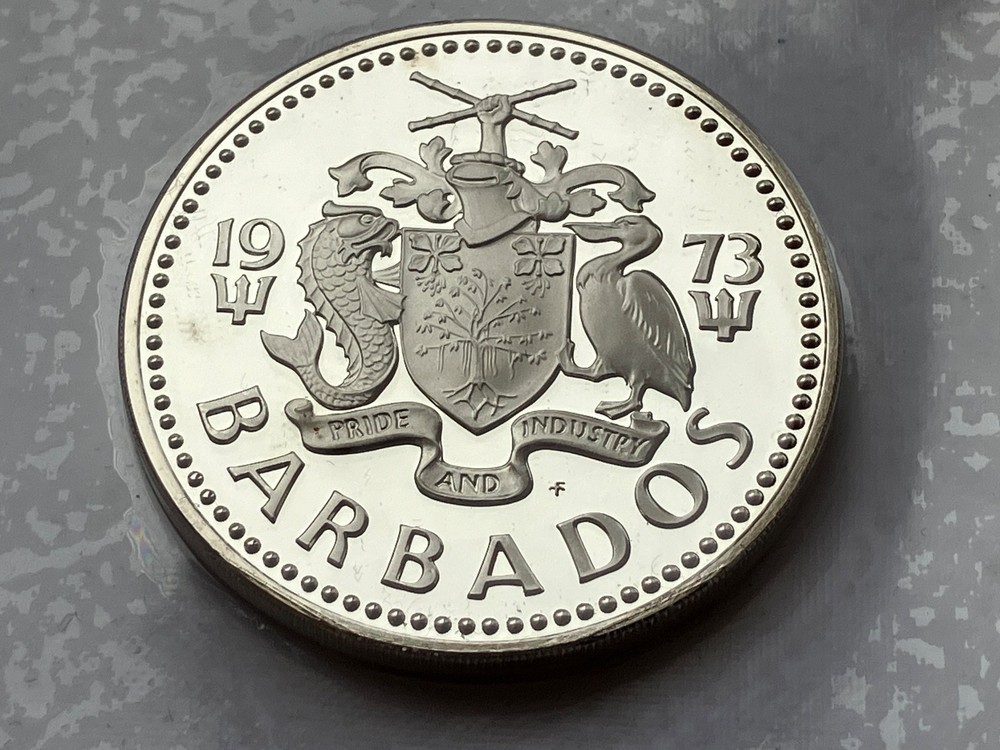 1973 BARBADOS SILVER PROOF $5 Five 5 Dollar Coin