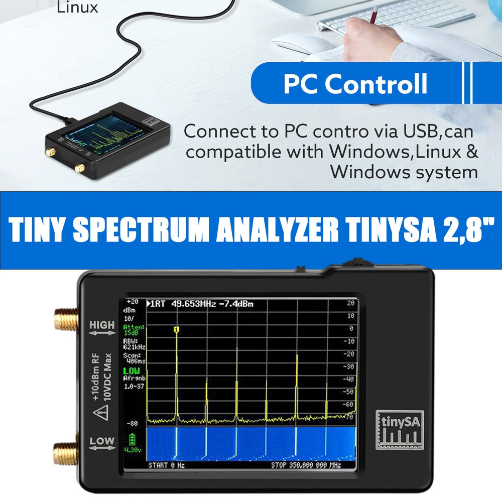 2,8" LCD 100khz-960mhz Touch Control Handheld Tiny Spectrum Analyzer tinysa Kit