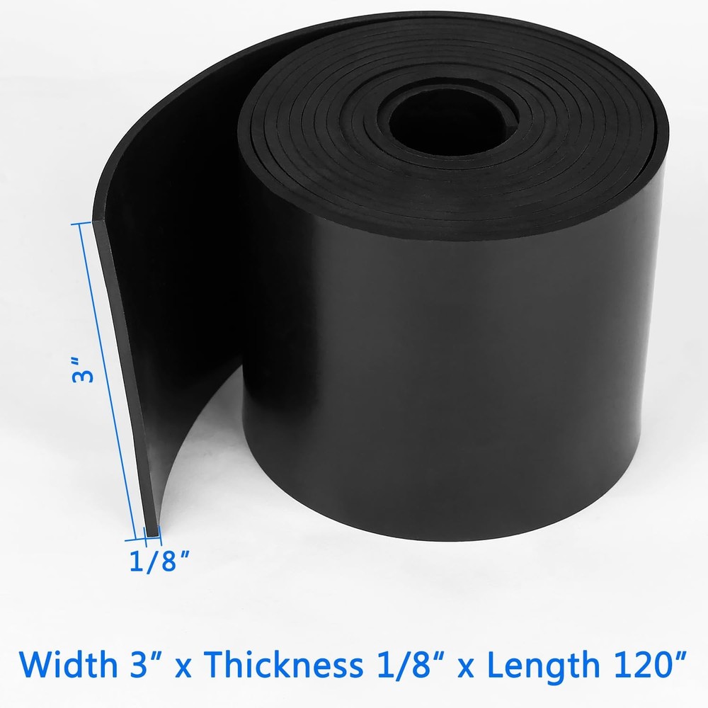 Solid Rubber Strips Rolls, 3" Wide x 1/8" Thick x 120" Long Neoprene Rubber She