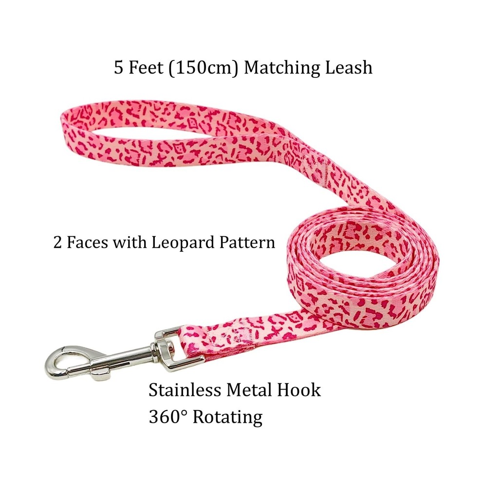 Dog Collar Leash Set, Leopard Pattern, Polyester Material, Adjustable Collar ...