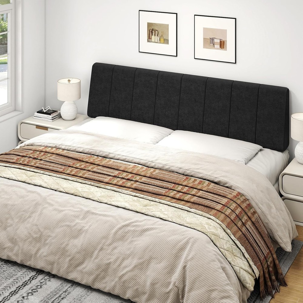 King Size Upholstered Linen Headboard Black Thick Bed
