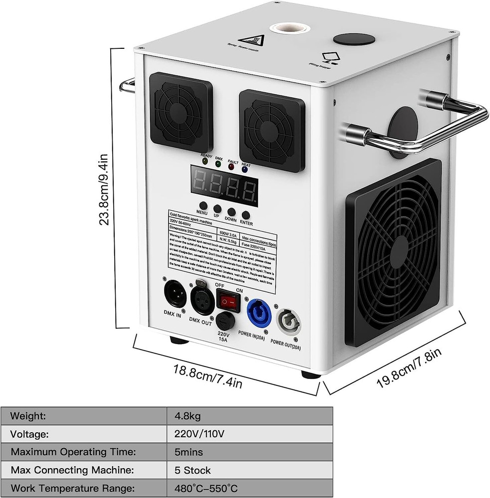 2Pcs Cold Spark Firework Machine with Case Set 700W Stage Wedding Effect Machine