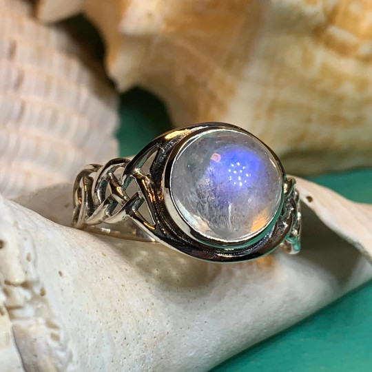 Moonstone Celtic Knot Ring Statement Irish Scottish Wiccan Pagan 925