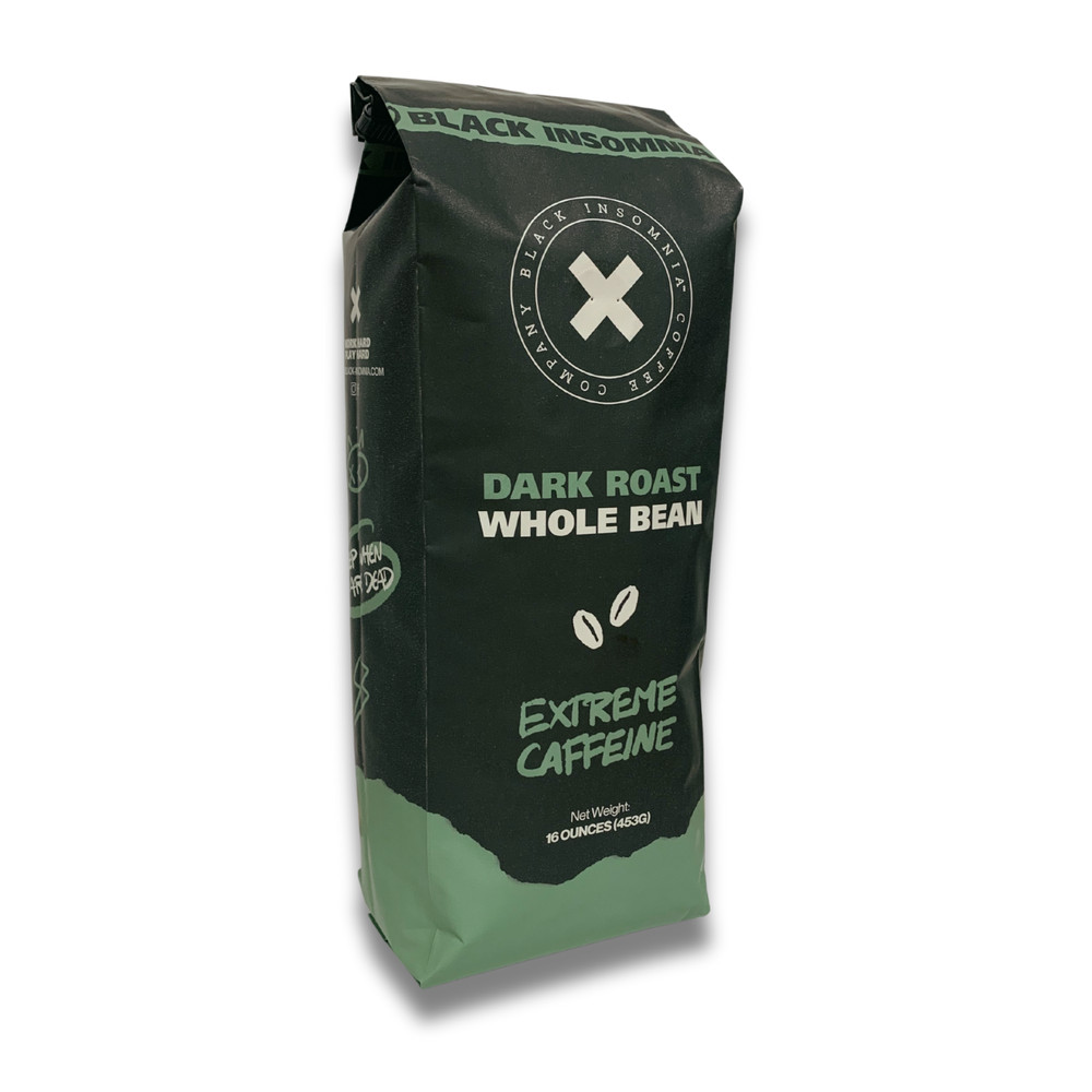 1lb -Black Insomnia Dark Roast Whole Bean Coffee - Extreme Caffeine Energy