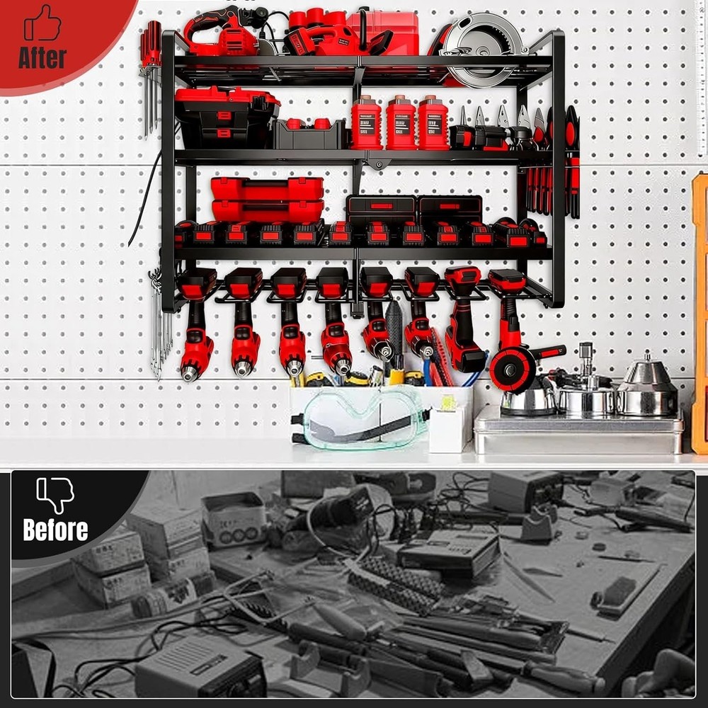 4-Layer Power Tool Organizer Wall Mount 8 Drill Holder 400lbs Rack