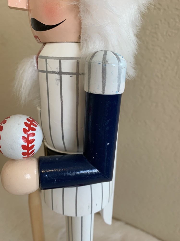 Painted Wood Nutcracker Baseball Themed White Pinstripes 15" Tall