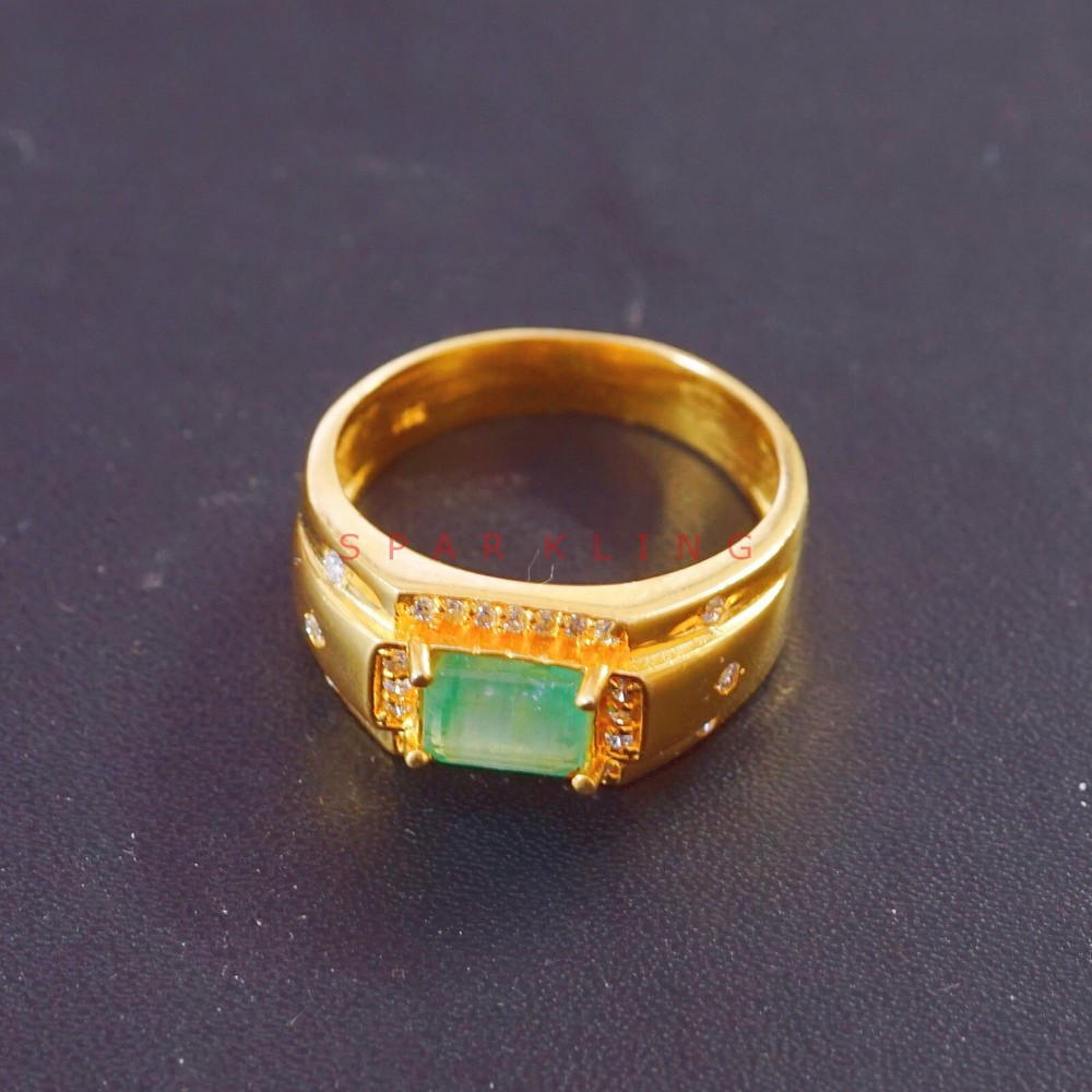 Emerald Octagon Cut With 14K Solid Gold Ring For Men's #E508