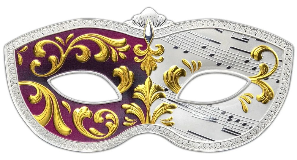 VENETIAN MASK 5 OZ SHAPE SILVER COIN
