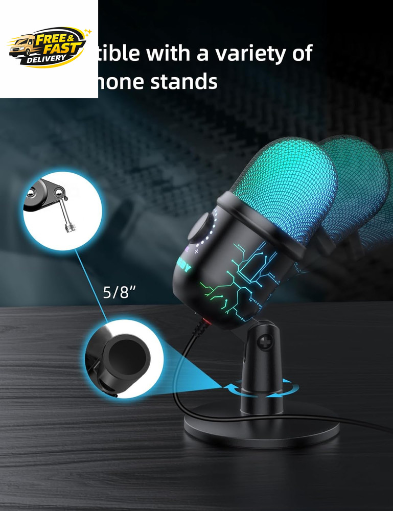 Gaming Microphone, USB Computer Microphone for PC, Mac, /5, Condenser Podcast Mi