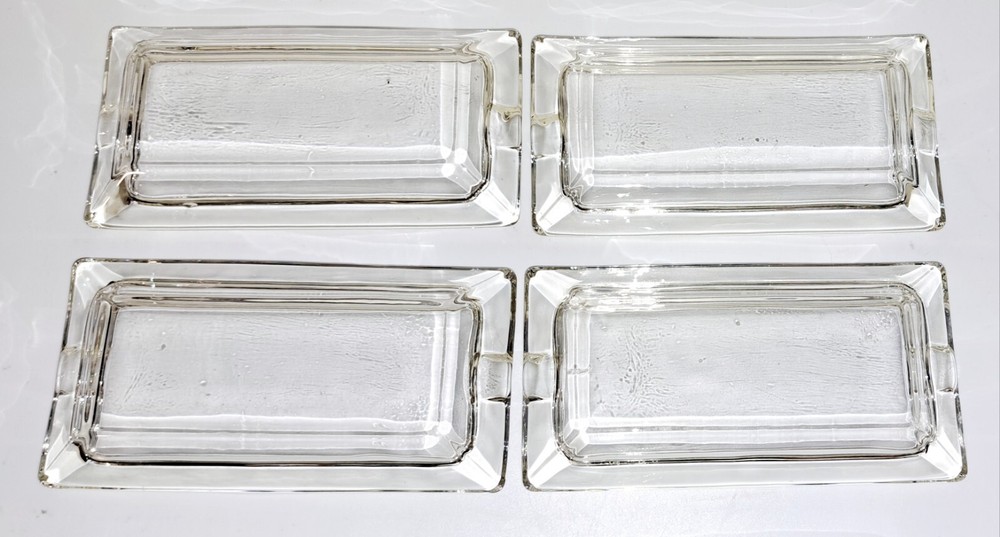 (4) MCM Clear Glass Rectangular Individual  Ashtrays 5" x 2.5"