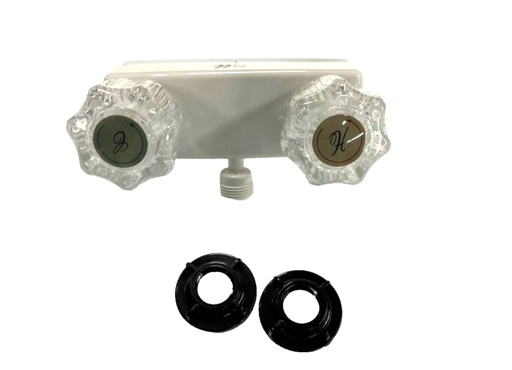 RV Off White Plastic Shower Faucet W/ Diverter Dual Knob Handle Clear