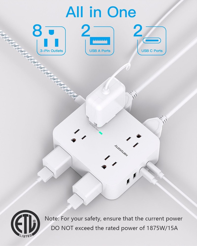 Surge Protector Power Strip - 8 Outlets 4 USB (2 USB C) Charging Ports, Multi...