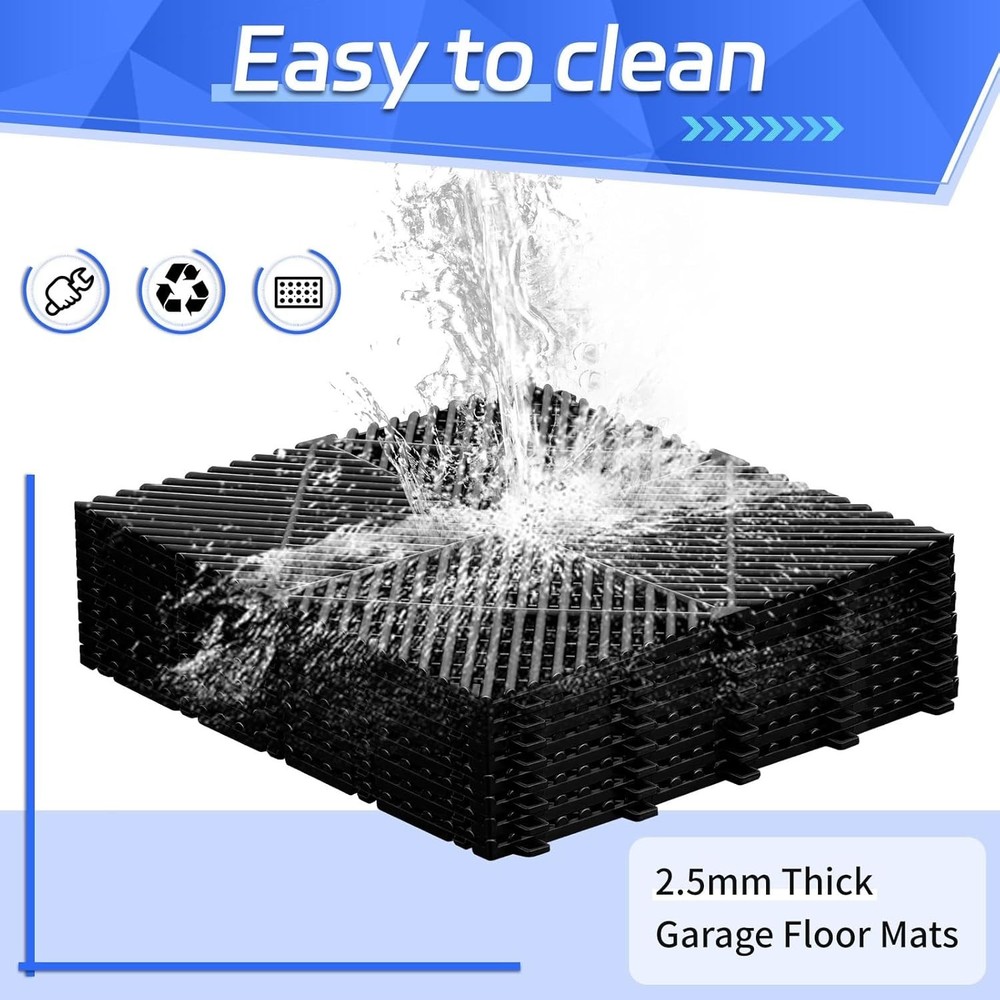 72 Pcs Modular 12'' x 12'' Drainage Interlocking Garage Floor Tiles Bulk Rubb...