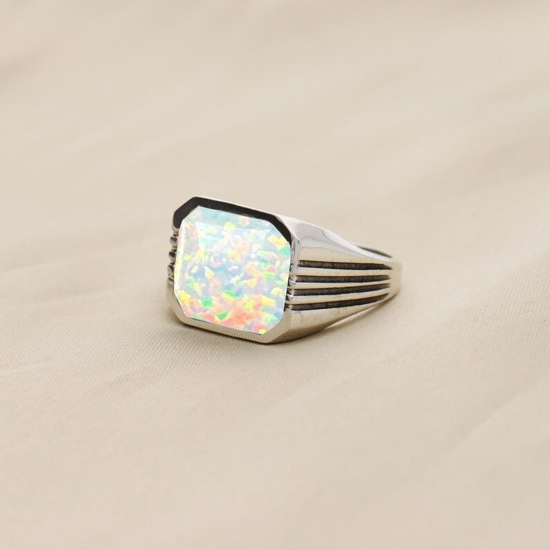 FIRE OPAL SIGNET RING 925 STERLING SILVER RING HANDMADE MEN RING