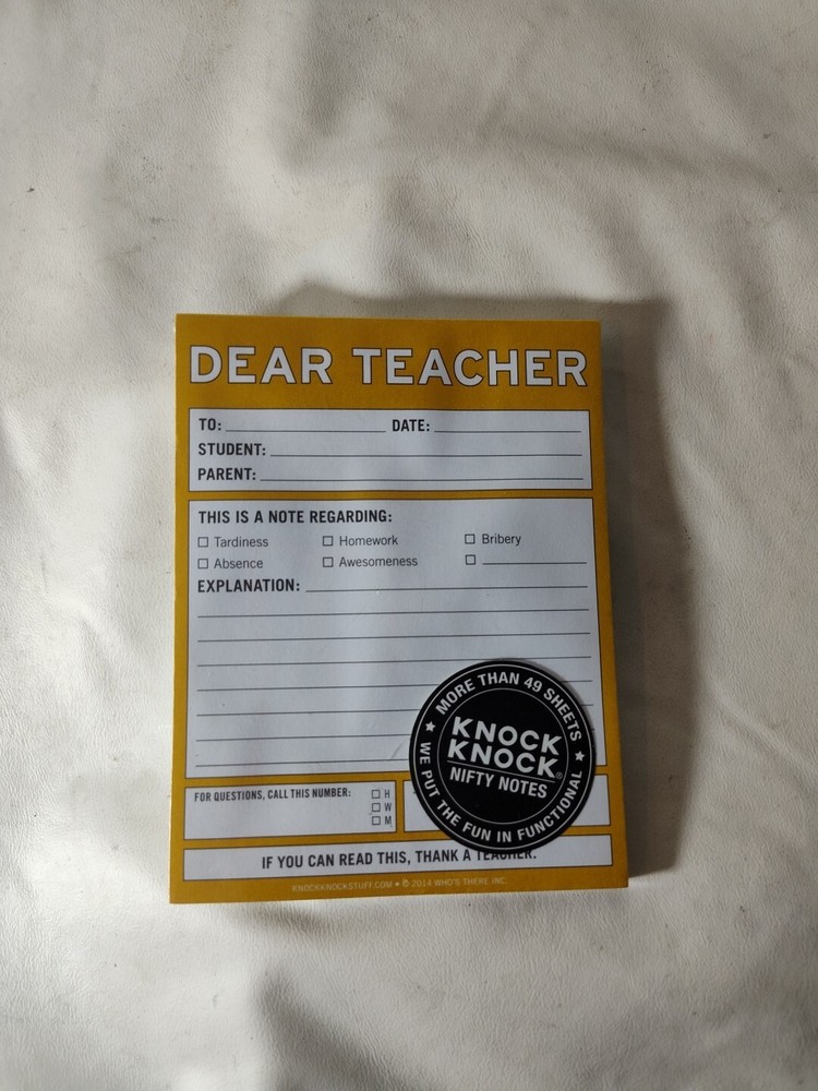 Knock Knock Dear Teacher Excuse Note Pad - 50 Sheets