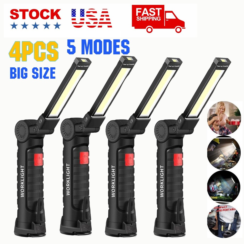 Rechargeable LED COB Work Light Mechanic Flashlight Lamp Magnetic Base Bright