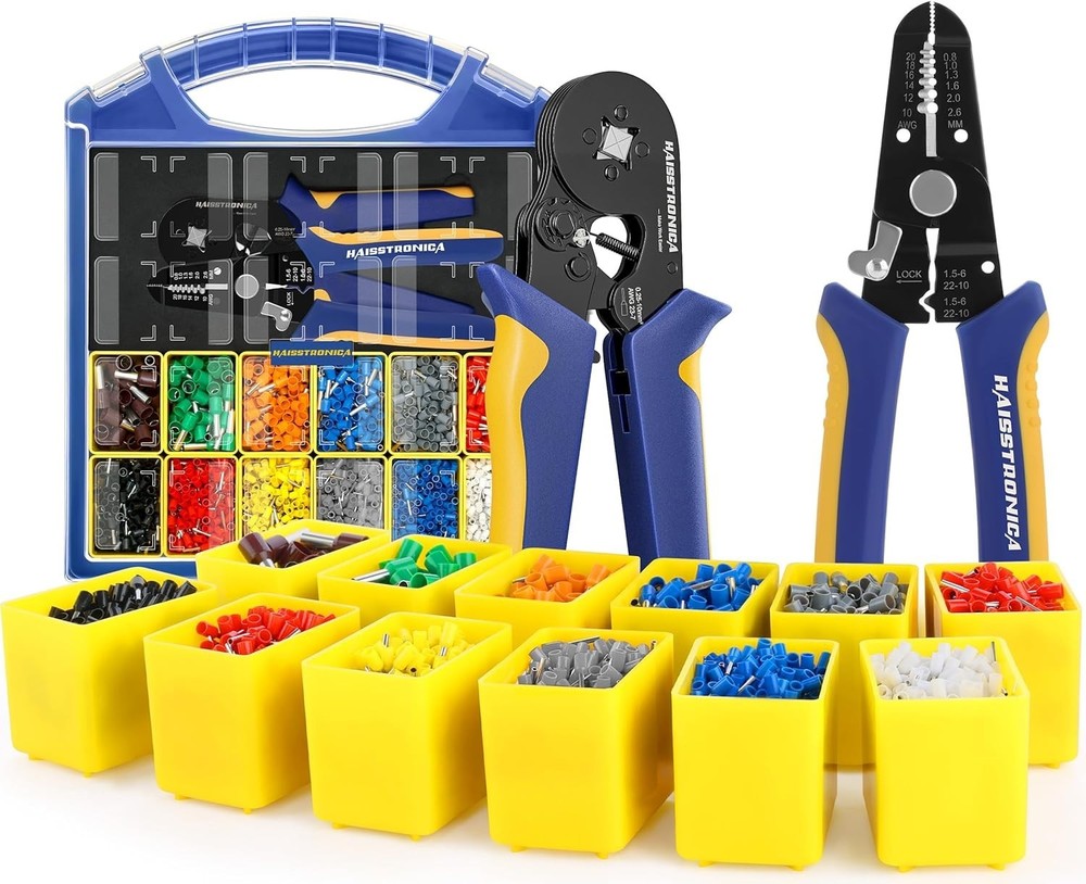 Professional Ferrule Crimping Tool Kit with 2500 Terminals & Wire Stripper
