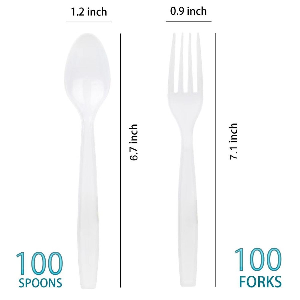 MOACOCK 200 Count White Plastic Silverware, Heavy 100forks100spoons,