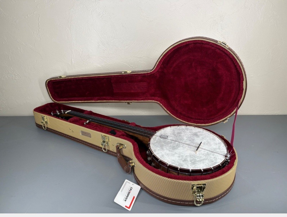 5-String Open-Back Banjo with Case in Excellent Condition, Nylon Strings