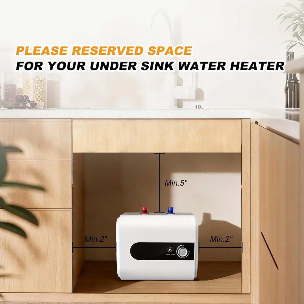 1.6Gal Mini Tank Water Heater 1500W Electric Under Sink 110V Point Use (28)
